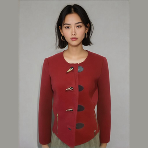 Michael Kors Wool Blend Faux Horn Toggle Boxy Pea
Coat Jacket Solid Red